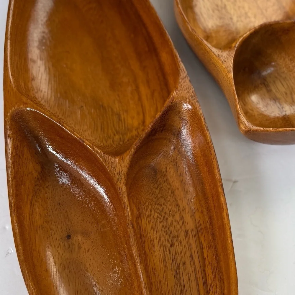 MCM vintage monkey pod wood leaf shape, serving bowl